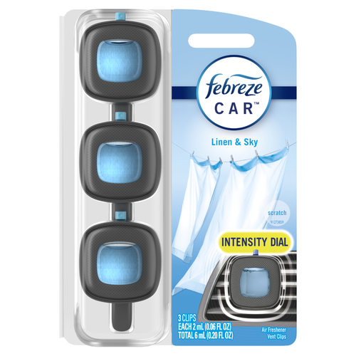 Febreze Car Air Freshener, Odor-Fighting Automotive Vent Clip, Linen & Sky Scent - 0.2 Ounce