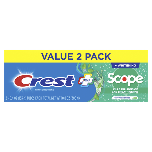 Crest Whitening Plus Scope Toothpaste Minty Fresh, Pack Of 2 - 10.8 Ounce