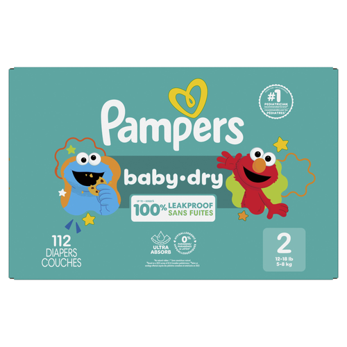 Pampers Baby Dry Diapers, Size 2, 12-18 Lbs, Absorbent Disposable - 112 Count