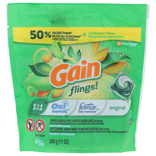 Gain Flings! 1 Oxi Boost Febreze Odor Remover Original Detergent - 0.688 Ounce - 16 Count