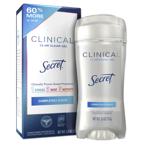 Secret Clinical Strength Clear Gel Antiperspirant And Deodorant For Women, Completely Clean - 2.6 Ounce