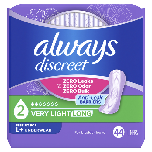 Always Discreet 2 Very Light Long Liners - 44 Count