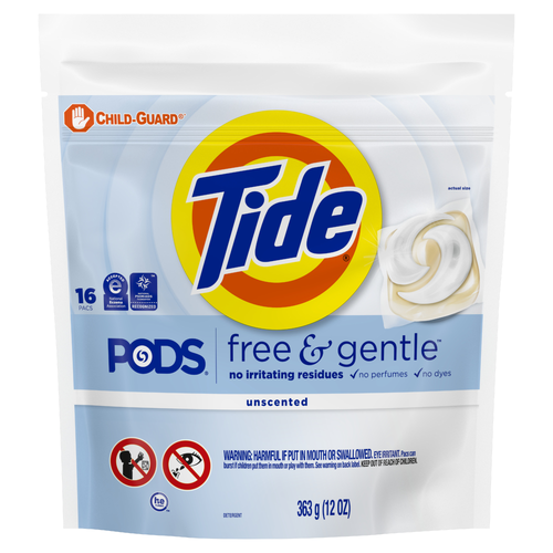 Tide Pods Free & Gentle Laundry Detergent Soap Pacs - 16 Count