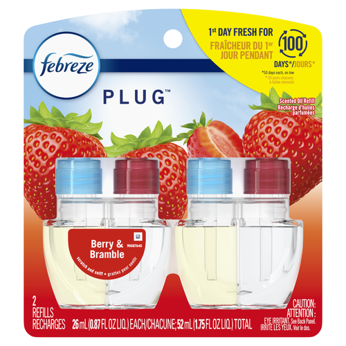 Febreze Plug In Air Freshener, Odor-Fighting Scented Oil Refill, Berry & Bramble, 2 Refills - 1.75 Ounce
