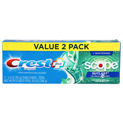 Crest Plus Mint Fluoride Toothpaste - 5.4 Ounce - 2 Count