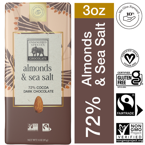 Endangered Species Chocolate Almond & Sea Salt + 72% Dark With And Almonds - 3 Ounce