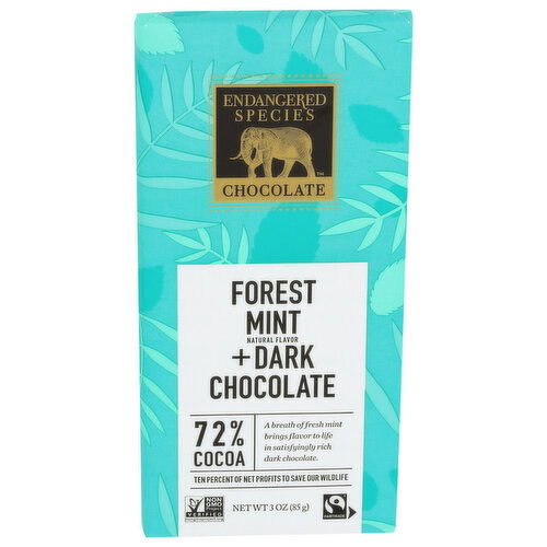 Endangered Species Chocolate 72% Dark With Forest Mint - 3 Ounce