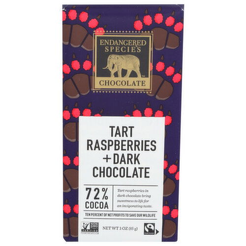 Endangered Species Chocolate 72% Dark With Raspberries - 3 Ounce