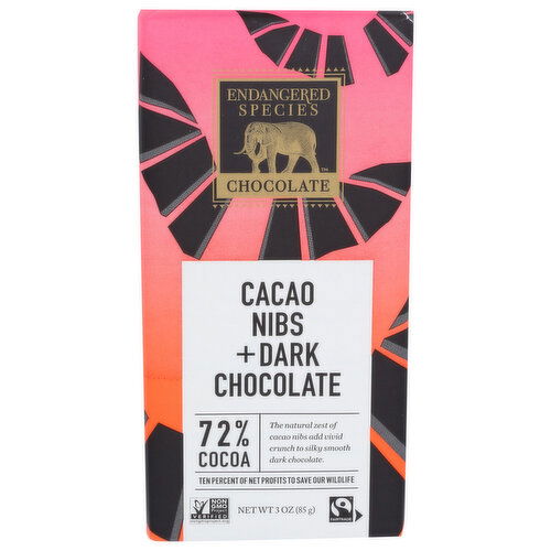 Endangered Species Chocolate 72% Dark With Cacao Nibs - 3 Ounce