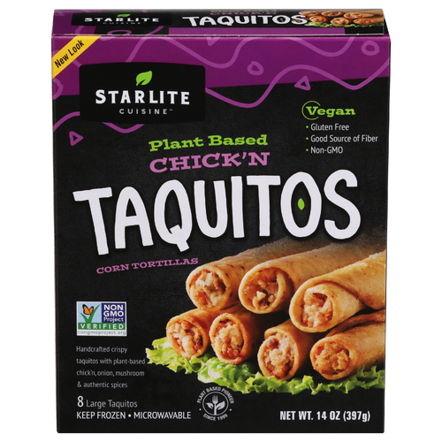 Starlite Cuisine Vegan Taquitos Chicken Style - 1.75 Ounce - 8 Count