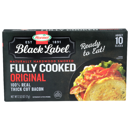 Hormel Black Label Original Thick Cut Naturally Hardwood Smoked Fully Cooked Bacon - 2.52 Ounce