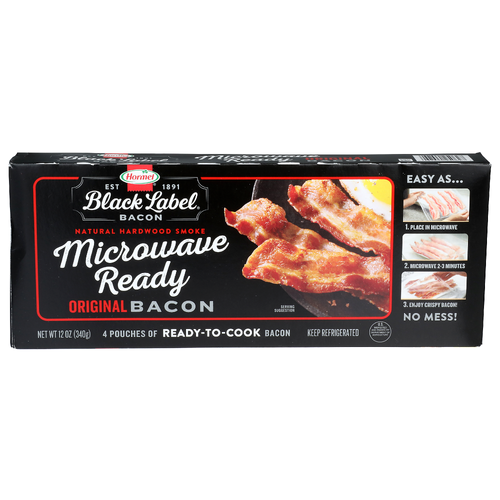 Hormel Black Label Original Natural Hardwood Smoked Microwave Ready Bacon - 3 Ounce - 4 Count