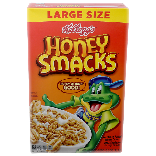 Kellogg's Honey Smacks Large Size Sweetened Puffed Wheat Cereal - 15.3 Ounce