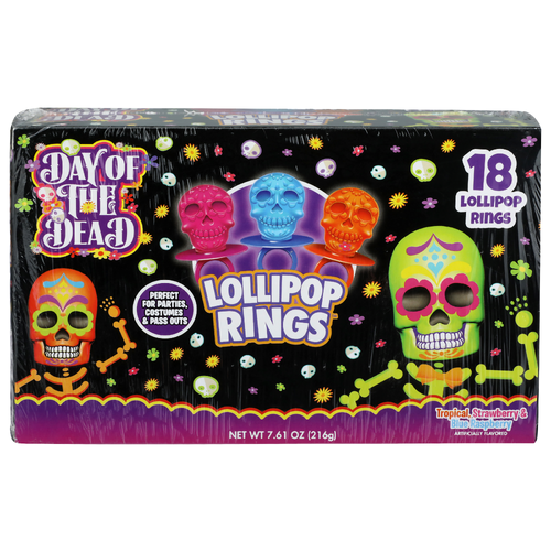 Flix Candy Tropical, Strawberry & Blue Raspberry Lollipop Rings - 0.423 Ounce - 18 Count