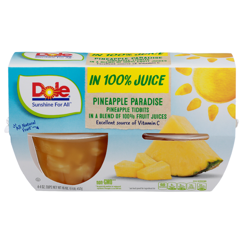 Dole Pineapple Paradise In a Blend Of 100% Fruit Juices Tidbits - 4 Ounce - 4 Count