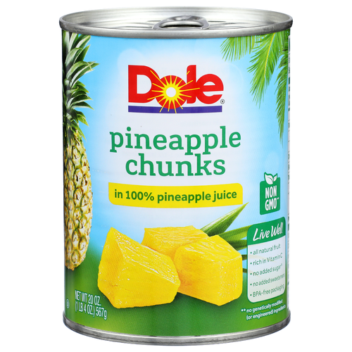 Dole In 100% Pinapple Juice Pineapple Chunks - 20 Ounce