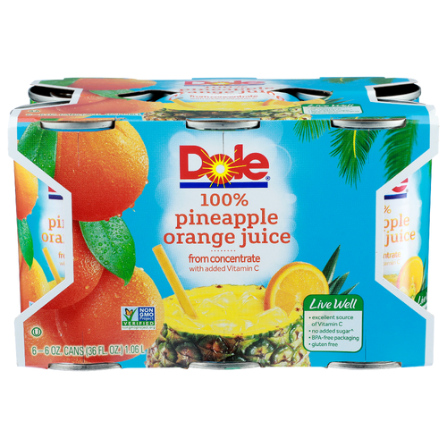 Dole 100% Pineapple Orange Juice - 6 Fluid Ounce - 6 Count