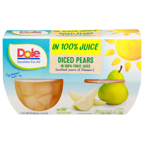 Dole In 100% Fruit Juice Diced Pears - 4 Ounce - 4 Count