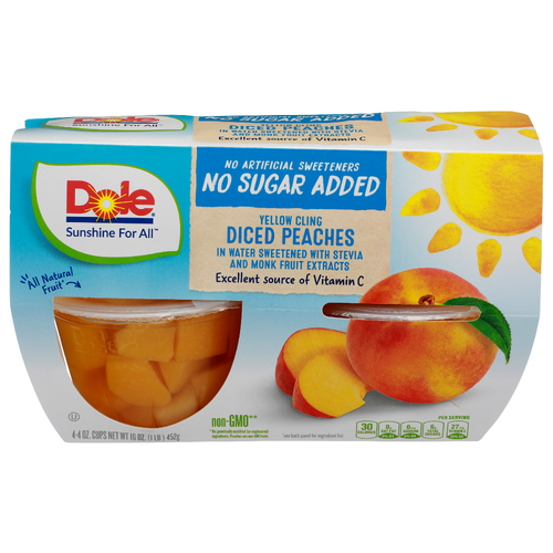 Dole Yellow Cling In Water Sweetened With Stevia And Monk Fruit Extracts Diced Peaches - 4 Ounce - 4 Count