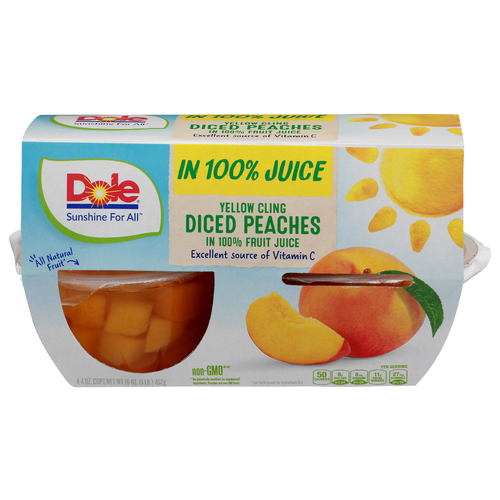 Dole In 100% Fruit Juice Yellow Cling Diced Peaches - 4 Ounce - 4 Count