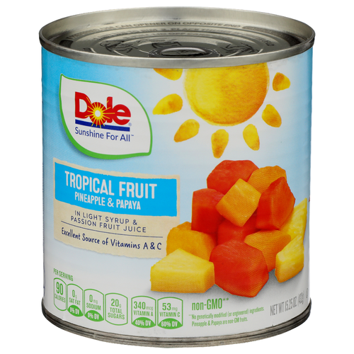 Dole In Light Syrup & Passion Fruit Juice Tropical Pineapple & Papaya - 15.25 Ounce