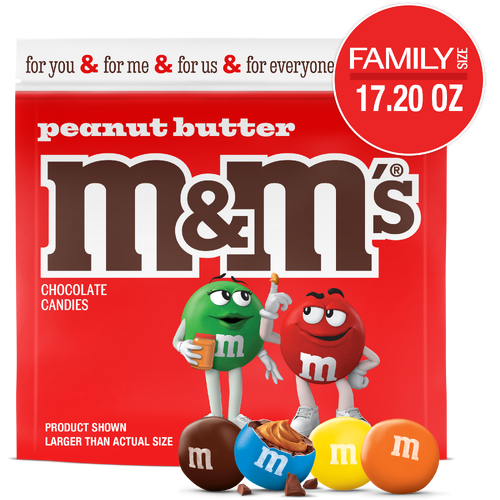 M&M's Peanut Butter Milk Chocolate Candy, Family Size, Bag - 17.2 Ounce