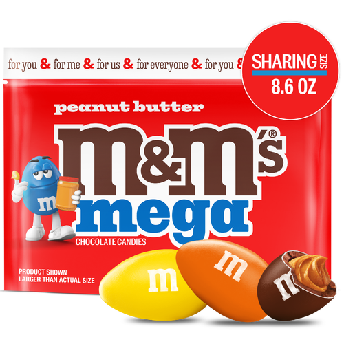 M&M's Mega Peanut Butter Chocolate Candy, Sharing Size, Resealable Bag - 8.6 Ounce