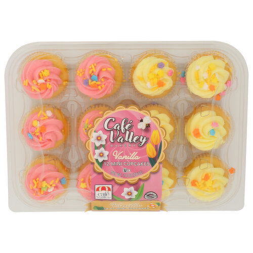 Cafe Valley Bakery Spring Vanilla Cupcakes 16 - 0.833 Ounce - 12 Count Image 1 of 4