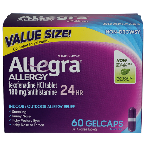 Allegra Allergy Relief, Indooroutdoor, Non-Drowsy, Value Size, Gelcaps - 60 Count