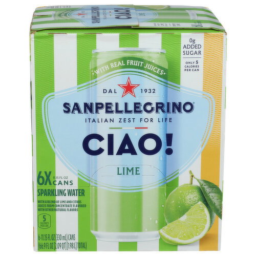 San Pellegrino CIAO! Lime Flavored Sparkling Water - 11.15 Fluid Ounce - 6 Count