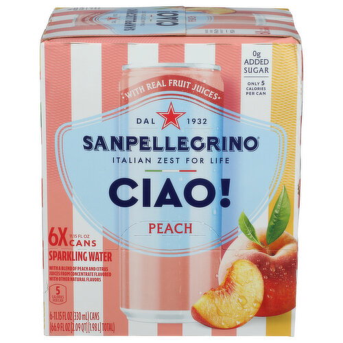 San Pellegrino CIAO! Peach Flavored Sparkling Water - 11.15 Fluid Ounce - 6 Count