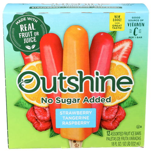 Outshine Strawberry Tangerine Raspberry Assorted Fruit Ice Bars - 1.5 Fluid Ounce - 12 Count