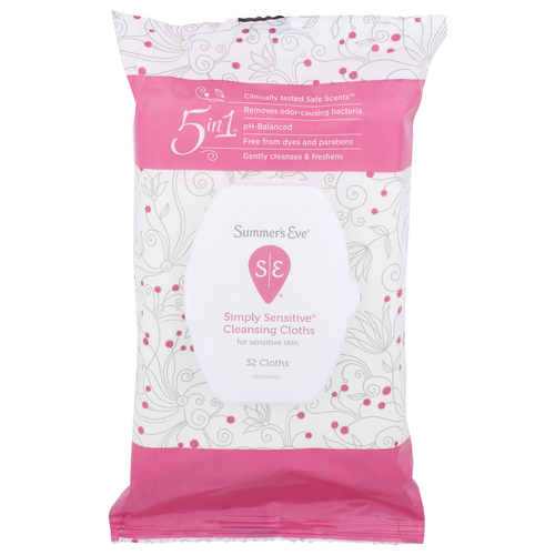 Summer's Eve Simply Sensitive For Skin Cleansing Cloths - 32 Count