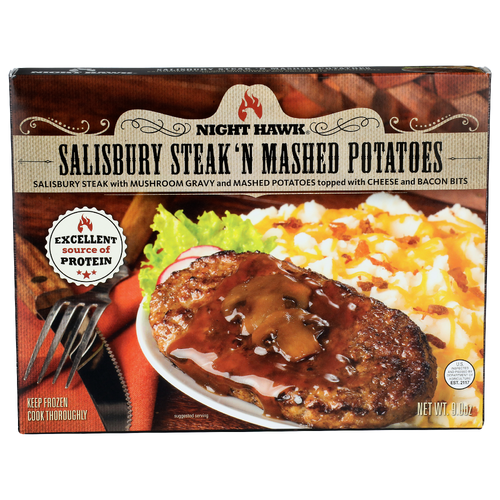 Night Hawk Salisbury Steak With Mushroom Gravy And Mashed Potatoes Topped Cheese Bacon Bits 'n - 9 Ounce