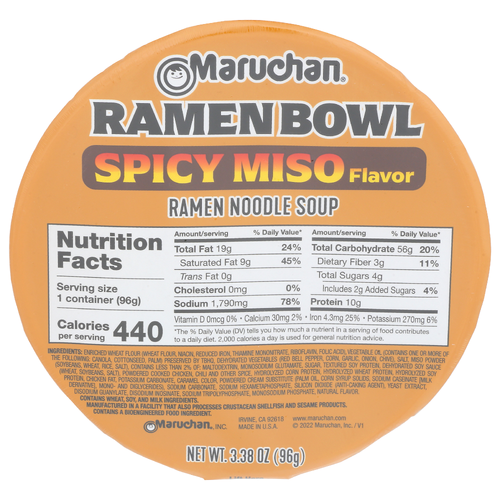 Maruchan Spicy Miso Ramen Bowl Noodle Soup - 3.38 Ounce