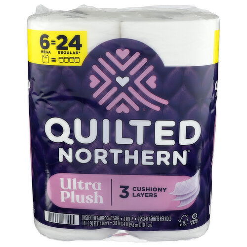 Quilted Northern Bathroom Tissue, Unscented, Mega Rolls, 3-Ply - 26.917 Square foot - 6 Count