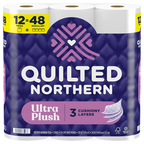 Quilted Northern Tissue Ultra Plush Toilet Paper, 12 Mega Rolls - 3060 Count