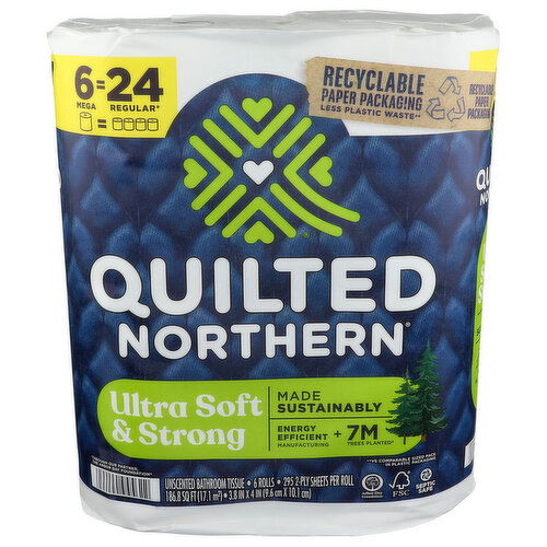 Quilted Northern Toilet Paper, Unscented, Mega Rolls, 2-Ply - 31.133 Square foot - 6 Count