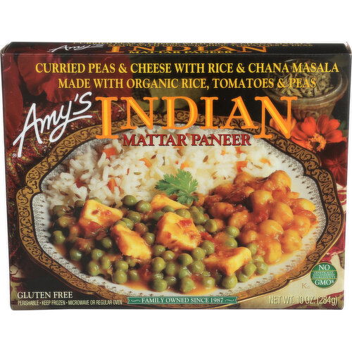 Amy's Frozen Dinner Indian Mattar Paneer - 10 Ounce