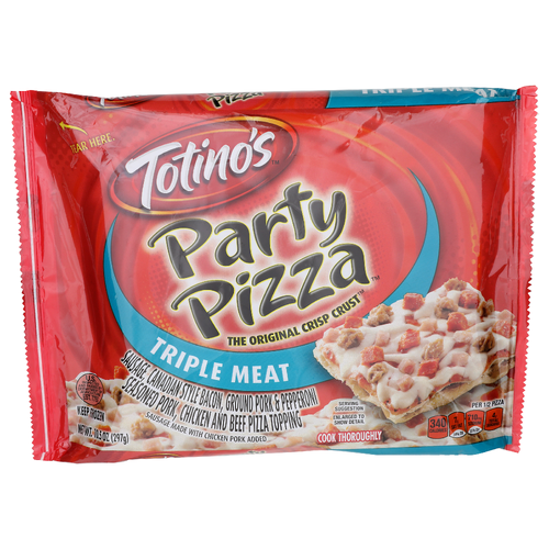 Totino's Sausage, Canadian Style Bacon, Ground Pork & Pepperoni Seasoned Chicken And Beef Pizza Topping Triple Meat Party - 10.5 Ounce