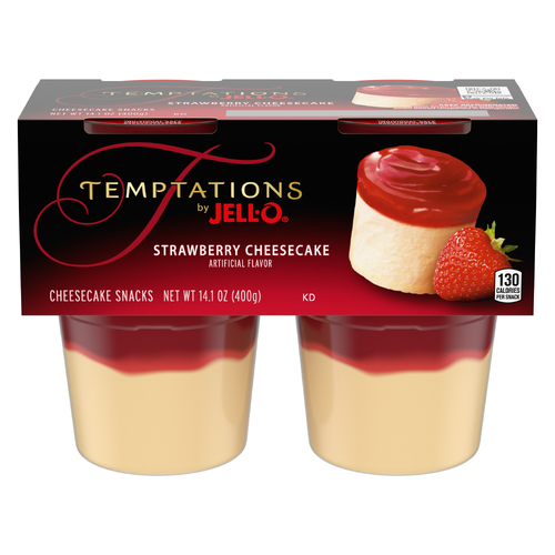Jell-O Temptations Strawberry Ready-To-Eat Cheesecake Snacks, Cups - 4 Count