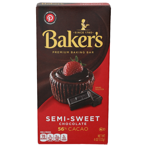 Baker's Semi-Sweet Chocolate 56% Cacao Premium Baking Bar - 4 Ounce
