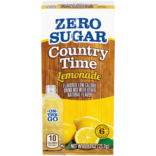 Country Time Zero Sugar Lemonade Naturally Flavored Powdered Drink Mix, On-The-Go Packets, 8 Per Case - 0.83 Ounce