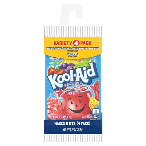 Kool-Aid Variety Pack, Tropical Punch, Cherry, Blue Raspberry Lemonade & Naturally Flavored Drink Mix, 4 - 4 Count