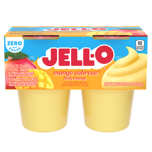 Jell-O Zero Sugar Mango Sabroso With Other Natural Flavor Ready-To-Eat Pudding Snack Cups - 14.5 Ounce