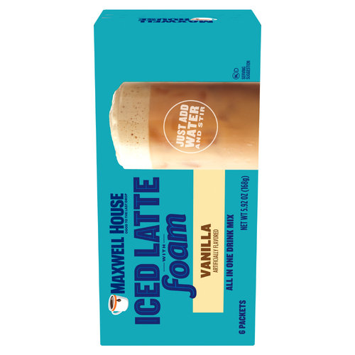 Maxwell House Iced Vanilla Latte With Foam All In One Drink Mix, 6 Packets - 5.92 Ounce
