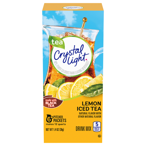 Crystal Light Lemon Iced Tea Naturally Flavored Powdered Drink Mix, Pitcher Packets - 6 Count