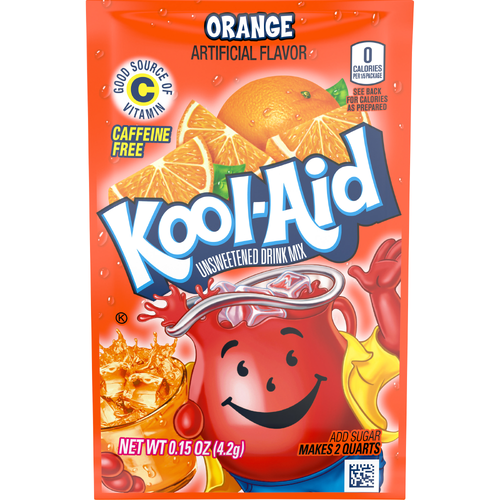 Kool-Aid Unsweetened Orange Powdered Soft Drink Mix, Packet - 0.15 Ounce
