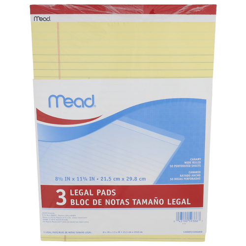 Mead Canary Wide Ruled Legal Pads - 3 Count