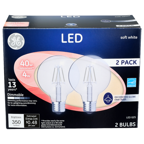 Ge Soft White Led G25 Bulb - 2 Count